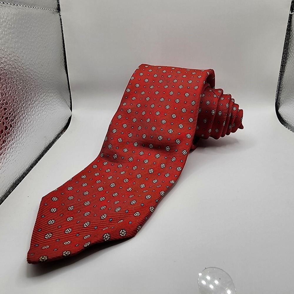 Polo Ralph Lauren Mens Silk Tie Red Geometric Floral Medallion Dot Print 56x2.75